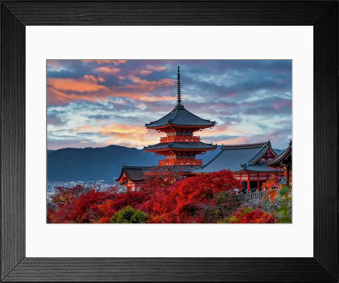 Framed Print : Sanjunoto pagoda of Kiyomizu-dera Temple at Sunset in Autumn, Higashiyama, Kyoto, Japan Framed Print : Sanjunoto pagoda of Kiyomizu-dera Temple at Sunset in Autumn, Higashiyama, Kyoto, Japan