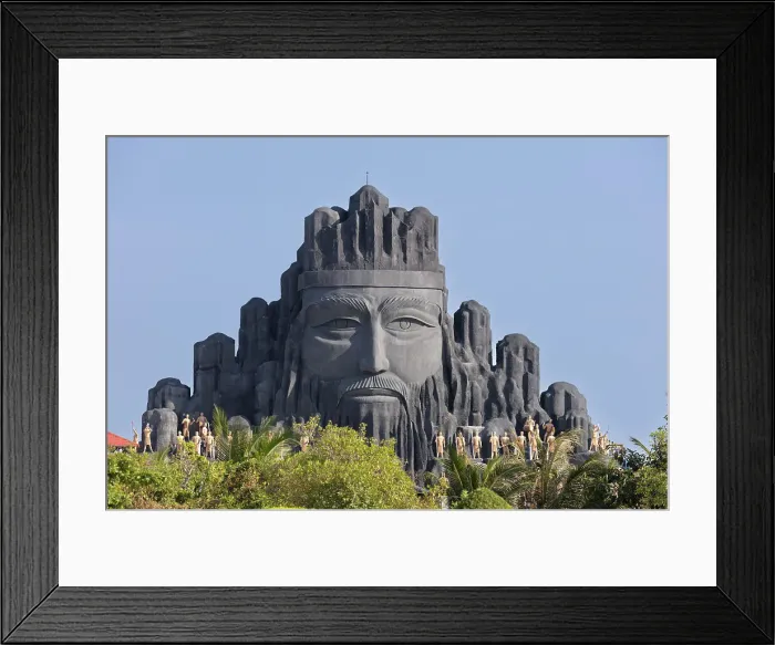 Framed Print : Vietnam, Mekong Delta, Bac Lieu, a giant sculpture of a head in Nha Mat amusement park