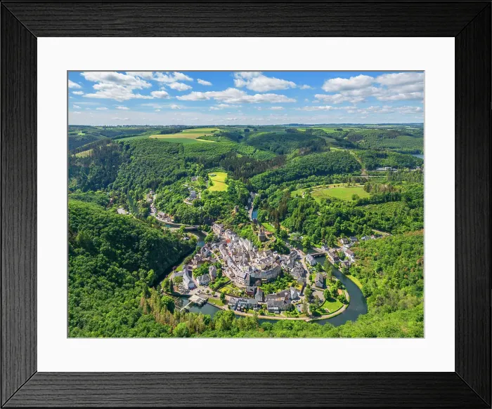 Framed Print : Aerial view at Esch-sur-Sure, canton Wiltz, Diekirch, Luxembourg Framed Print : Aerial view at Esch-sur-Sure, canton Wiltz, Diekirch, Luxembourg