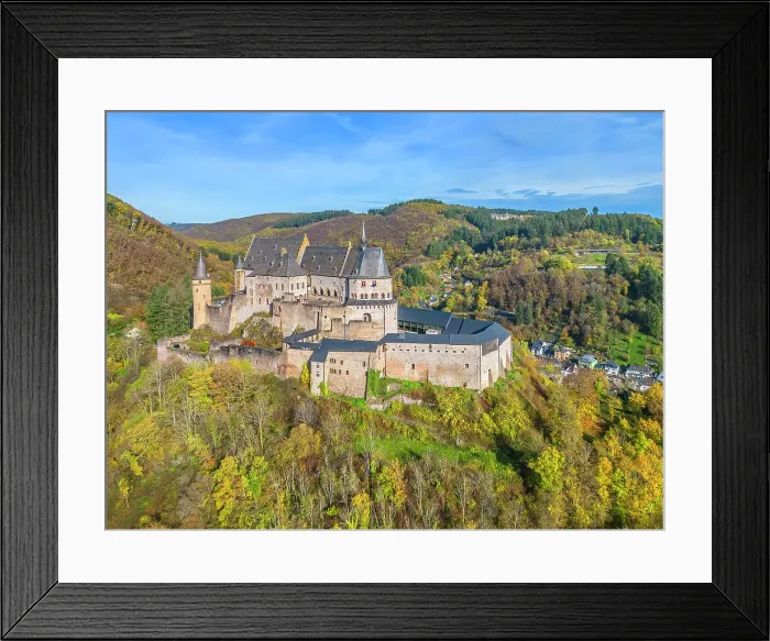 Framed Print : Aerial view at Vianden castle, Vianden, canton Vianden, Our valley, Luxembourg Framed Print : Aerial view at Vianden castle, Vianden, canton Vianden, Our valley, Luxembourg