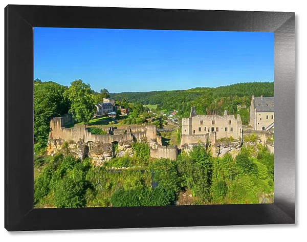 Aerial view at Larochette castle, canton Mersch, Luxembourg
