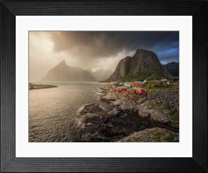 Framed Print : A quickly approaching blizzard barely gave me the time to get down from my car and take this shot. Hamnoy, Lofoten Islands. Norway