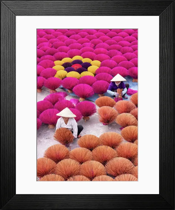Framed Print : Vietnam, Hanoi, Quang Phu Cau village, women lay out multi-coloured Incense sticks Framed Print : Vietnam, Hanoi, Quang Phu Cau village, women lay out multi-coloured Incense sticks