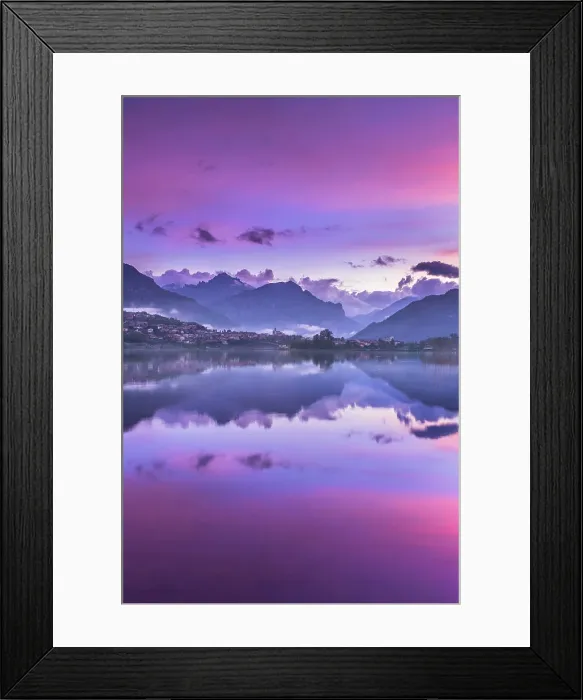 Framed Print : Pink sunrise on lake Annone, Brianza, Lecco province, Lombardy, Italy Framed Print : Pink sunrise on lake Annone, Brianza, Lecco province, Lombardy, Italy