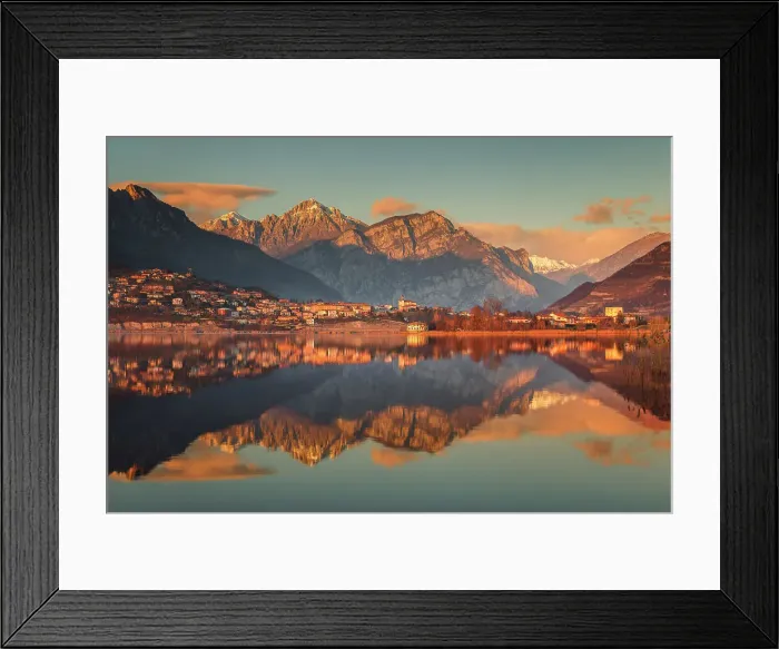 Framed Print : Lake Annone with Civate village and Lecco mountains reflected, Brianza, Lecco province, Lombardy, Italy Framed Print : Lake Annone with Civate village and Lecco mountains reflected, Brianza, Lecco province, Lombardy, Italy