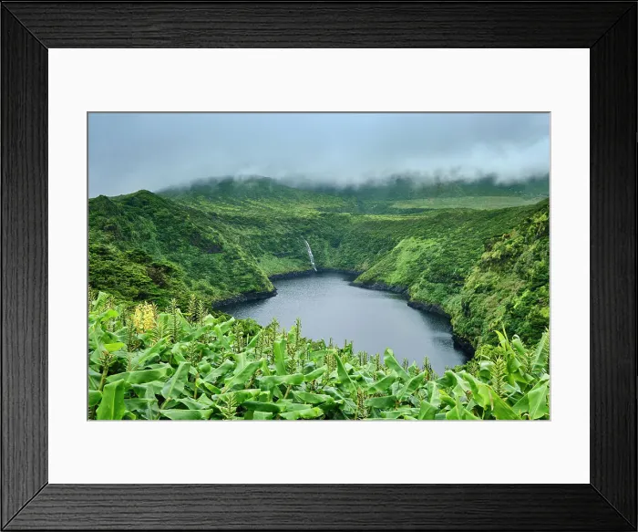 Framed Print : Lagoa Comprida, one of several volcano craters of Flores island. Azores archipelago, Portugal