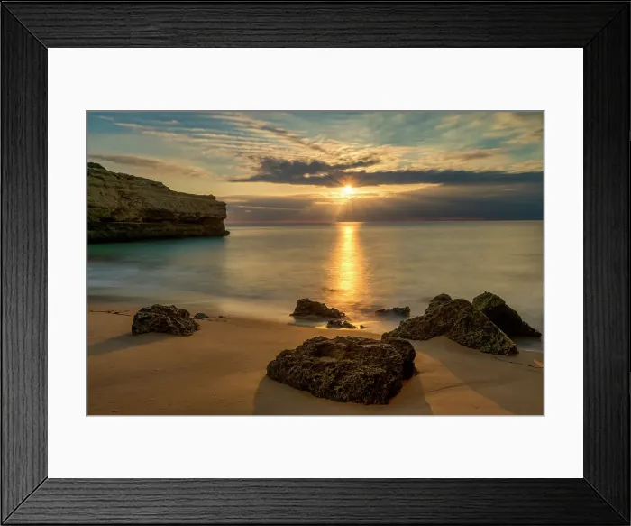 Framed Print : Sunrise over Praia Da Albandeira, Lagoa, Algarve, Portugal