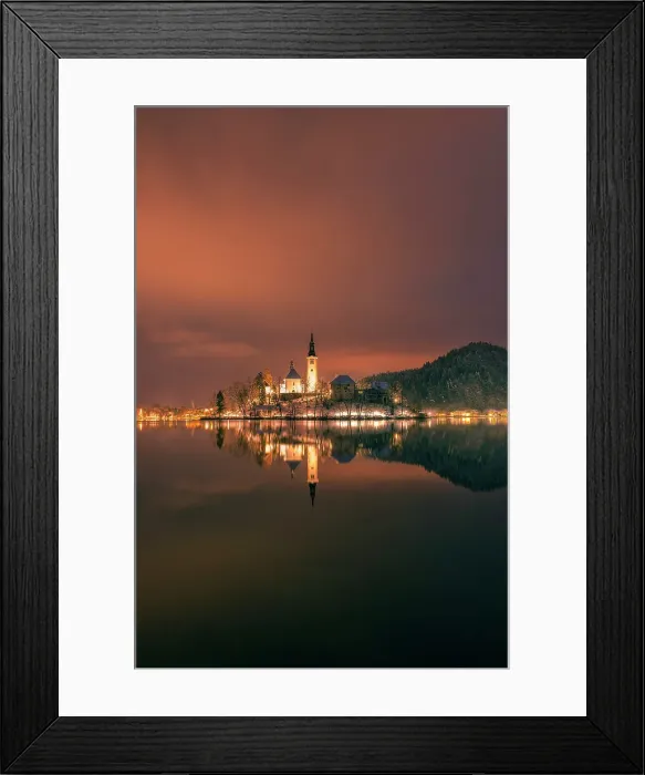 Framed Print : Church of the Assumption, Lake Bled, Slovenia by night