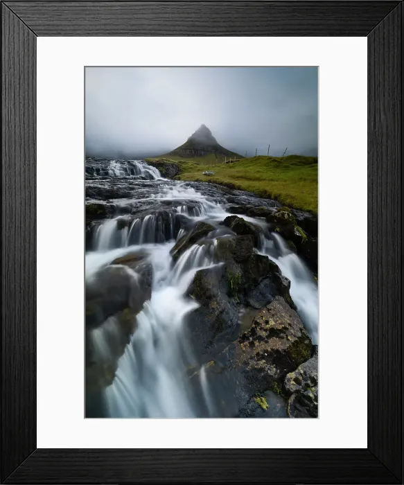 Framed Print : The mountain and waterfall near Gjogv, Sunda municipality, Eysturoy, Faroe Islands, Denmark