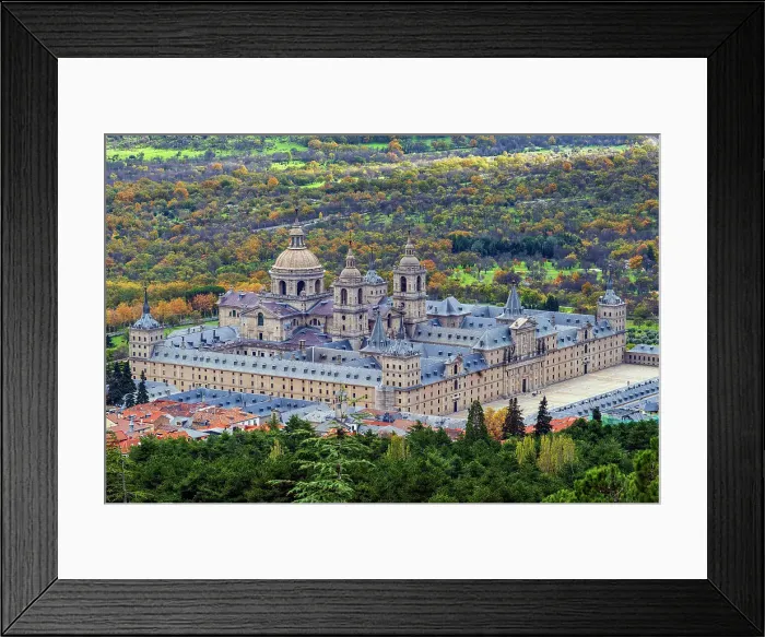 Framed Print : Aerial view of Royal Site of San Lorenzo de El Escorial (Monasterio y Sitio de El Escorial), San Lorenzo de El Escorial, Madrid, Spain Framed Print : Aerial view of Royal Site of San Lorenzo de El Escorial (Monasterio y Sitio de El Escorial), San Lorenzo de El Escorial, Madrid, Spain