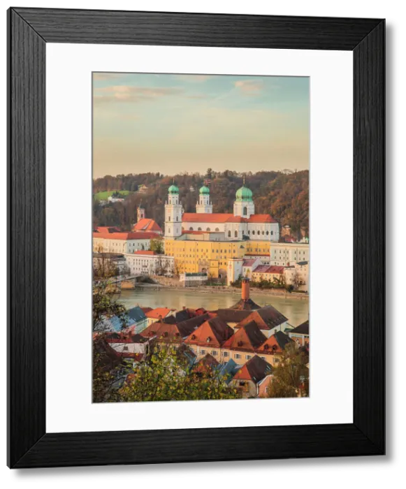 Framed Print : Innstadt district and the old town of Passau as seen from the hill of Mariahilfberg at dusk, Innstadt district, Passau, Lower Bavaria administrative region, Bavaria state, Germany Framed Print : Innstadt district and the old town of Passau as seen from the hill of Mariahilfberg at dusk, Innstadt district, Passau, Lower Bavaria administrative region, Bavaria state, Germany