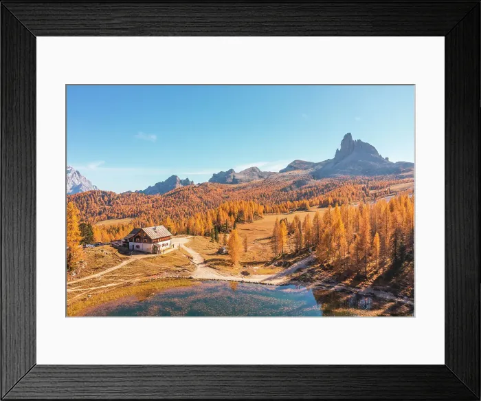 Framed Print : Aerial view from the Federa Lake of Rifugio Palmieri and the Dolomite peaks, Lake Federa, Dolomites, Municipality of Cortina d'Ampezzo, Belluno province, Veneto, Italy Framed Print : Aerial view from the Federa Lake of Rifugio Palmieri and the Dolomite peaks, Lake Federa, Dolomites, Municipality of Cortina d'Ampezzo, Belluno province, Veneto, Italy