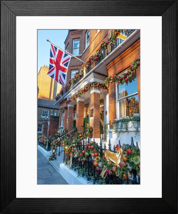 Framed Print : Christmas decorations, Egerton House Hotel, Kensington, London, England, UK Framed Print : Christmas decorations, Egerton House Hotel, Kensington, London, England, UK