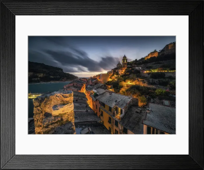 Framed Print : Night from the top of the Chapter Tower in Portovenere, Unesco World Heritage Site, municipality of Porto Venere, La Spezia province, Liguria district, Italy Framed Print : Night from the top of the Chapter Tower in Portovenere, Unesco World Heritage Site, municipality of Porto Venere, La Spezia province, Liguria district, Italy