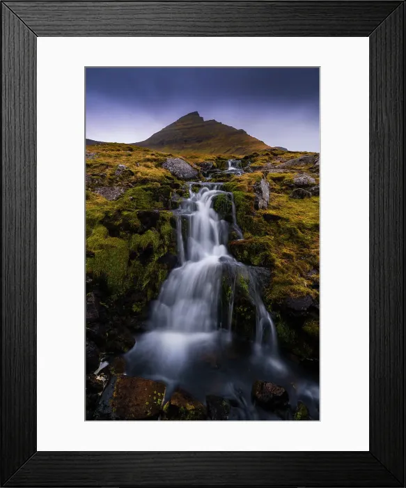 Framed Print : Slaettaratindur mountain and waterfall near Gjogv, Sunda municipality, Eysturoy, Faroe Islands, Denmark Framed Print : Slaettaratindur mountain and waterfall near Gjogv, Sunda municipality, Eysturoy, Faroe Islands, Denmark