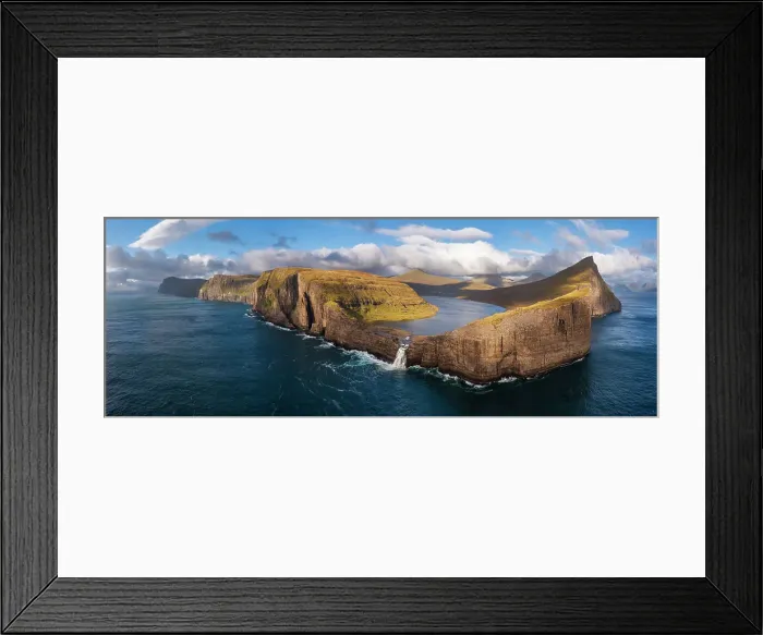 Framed Print : Aerial and Bosdalafossur waterfall and Sorvagsvatn, Sorvagsvatn, Vagar, Faroe Islands, Denmark Framed Print : Aerial and Bosdalafossur waterfall and Sorvagsvatn, Sorvagsvatn, Vagar, Faroe Islands, Denmark