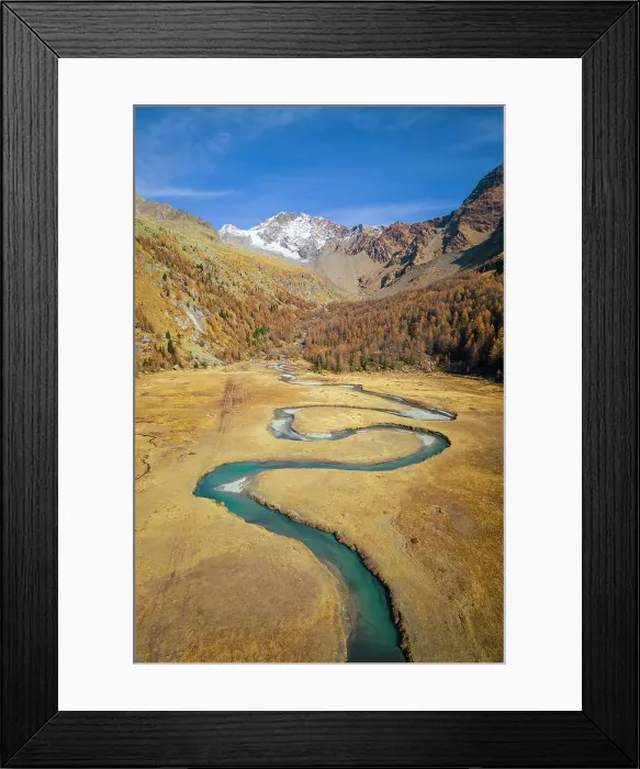 Framed Print : winding Duino river in Preda Rossa valley in front of Monte Disgrazia and Corni Bruciati. Val Masino, Sondrio province, Lombardy, Italy Framed Print : winding Duino river in Preda Rossa valley in front of Monte Disgrazia and Corni Bruciati. Val Masino, Sondrio province, Lombardy, Italy