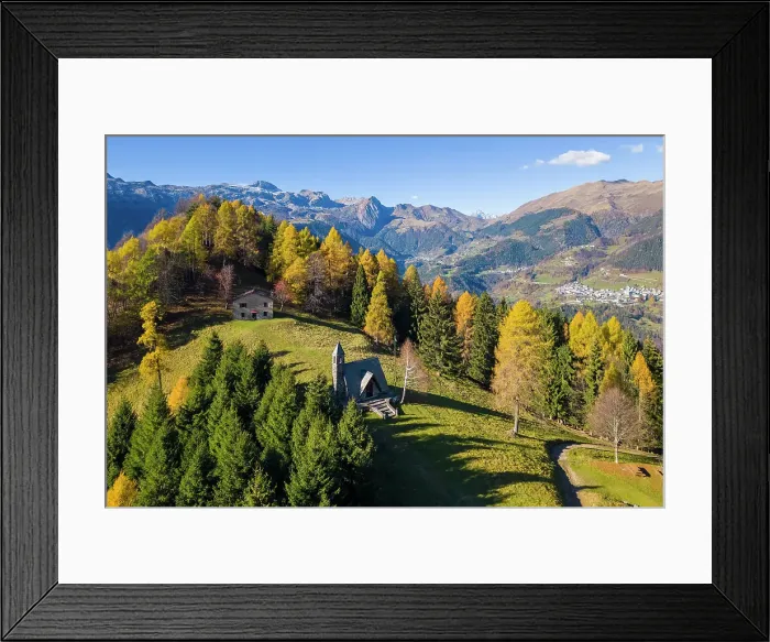 Framed Print : small Alpini church of Azzone and the Presolana massif in autumn. Azzone, Scalve valley, Bergamo province, Lombardy, Italy Framed Print : small Alpini church of Azzone and the Presolana massif in autumn. Azzone, Scalve valley, Bergamo province, Lombardy, Italy