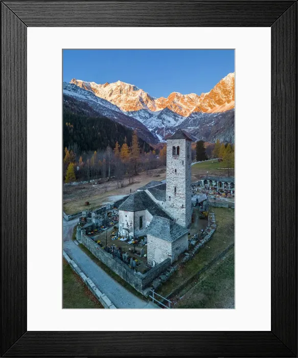 Framed Print : Sunrise in front of Monte Rosa from the old church of Macugnaga. Valle Anzasca, Ossola, province of Verbania, Piedmont, italian alps, Italy Framed Print : Sunrise in front of Monte Rosa from the old church of Macugnaga. Valle Anzasca, Ossola, province of Verbania, Piedmont, italian alps, Italy