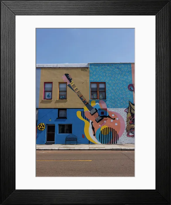 Framed Print : Blues guitar mural, Clarksdale, Mississippi, USA Framed Print : Blues guitar mural, Clarksdale, Mississippi, USA