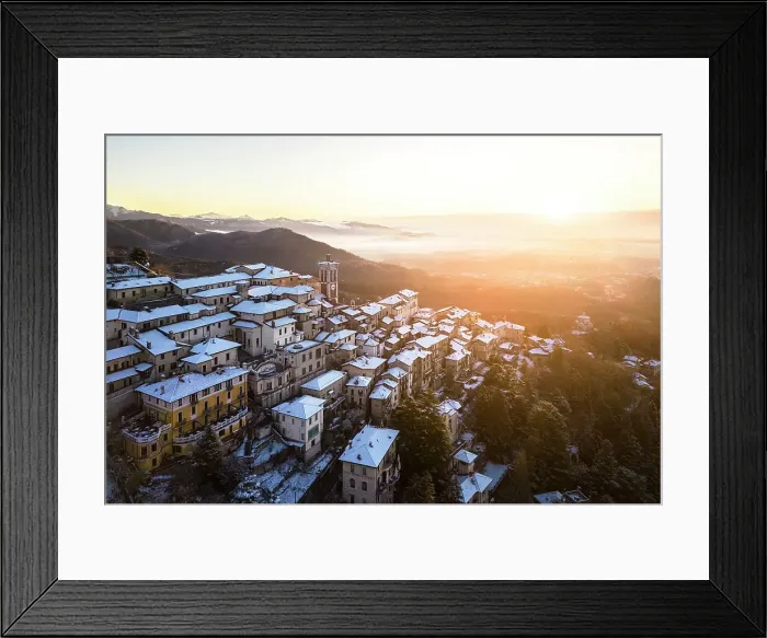Framed Print : Santa Maria del Monte after a snowfall in winter at sunrise. Varese, Parco Campo dei Fiori, Lombardy, Italy Framed Print : Santa Maria del Monte after a snowfall in winter at sunrise. Varese, Parco Campo dei Fiori, Lombardy, Italy