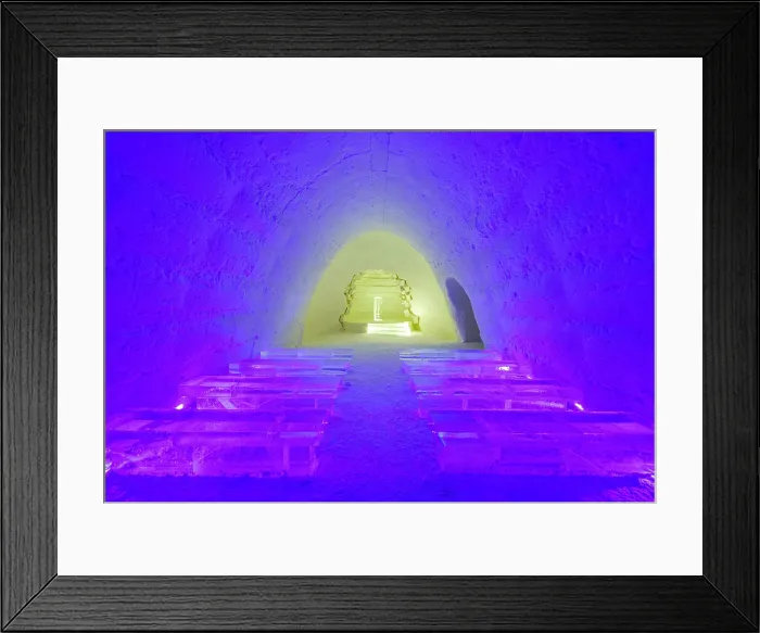 Framed Print : Surreal church interior of the ice hotel, Lainio Snow Village, Kittila, Lapland, Finland Framed Print : Surreal church interior of the ice hotel, Lainio Snow Village, Kittila, Lapland, Finland