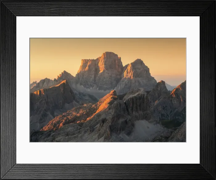 Framed Print : Mt. Pelmo capturing the first light of the day, seen from the Lagazuoi Hut on a summer morning. Dolomites, Italy Framed Print : Mt. Pelmo capturing the first light of the day, seen from the Lagazuoi Hut on a summer morning. Dolomites, Italy