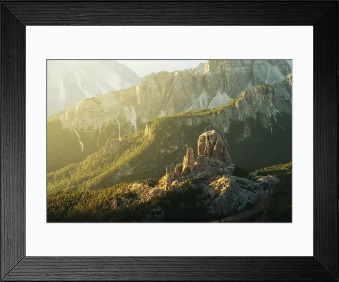 Framed Print : The Cinque Torri taking the first light of the day, seen from the elevated perspective of the Lagazuoi hut. Dolomites, Italy Framed Print : The Cinque Torri taking the first light of the day, seen from the elevated perspective of the Lagazuoi hut. Dolomites, Italy