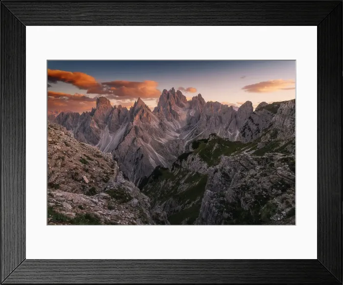 Framed Print : A colorful sunset over the Cadini di Misurina on a windy summer evening. Dolomites, Italy Framed Print : A colorful sunset over the Cadini di Misurina on a windy summer evening. Dolomites, Italy