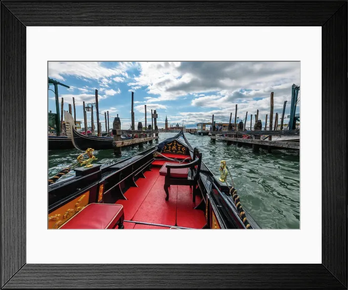 Framed Print : A gondola approaching the lagoon of Venice, seeing the church of San Giorgio far in the distance. Venezia, Italy Framed Print : A gondola approaching the lagoon of Venice, seeing the church of San Giorgio far in the distance. Venezia, Italy
