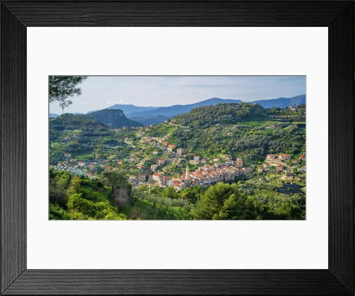 Framed Print : Europe, Italy, Liguria. The little village of Vallebona in the hills above Bordighera seen from the footpath Framed Print : Europe, Italy, Liguria. The little village of Vallebona in the hills above Bordighera seen from the footpath