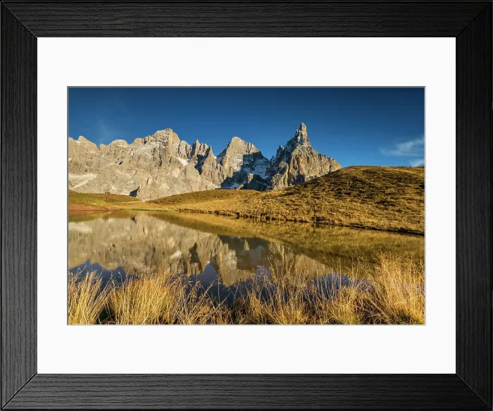 Framed Print : Pale di San Martino Reflecting in Alpine Lake, Passo Rolle, Dolomites, Trentino-Alto Adige, Italy Framed Print : Pale di San Martino Reflecting in Alpine Lake, Passo Rolle, Dolomites, Trentino-Alto Adige, Italy