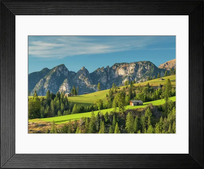 Framed Print : Mountains & Barns, Rosengarten Range, Dolomites, Trentino-Alto Adige, Italy Framed Print : Mountains & Barns, Rosengarten Range, Dolomites, Trentino-Alto Adige, Italy