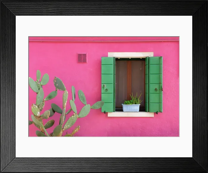 Framed Print : Pink House & Green Window, Burano, Venice, Italy