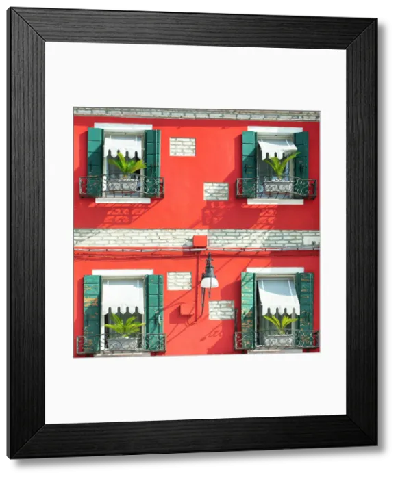 Framed Print : Red Building & Green Window Shutters, Burano, Venice, Italy Framed Print : Red Building & Green Window Shutters, Burano, Venice, Italy