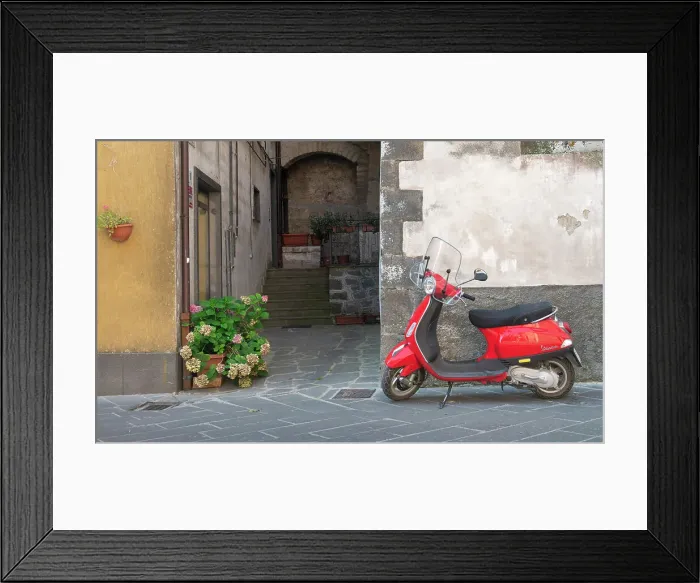 Framed Print : Red Vespa, Bagnoregio, Lazio, Italy Framed Print : Red Vespa, Bagnoregio, Lazio, Italy