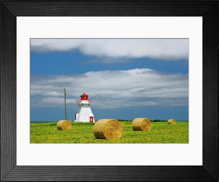 Framed Print : Lighthouse and bales Darnley Prince Edward Island Canada Framed Print : Lighthouse and bales Darnley Prince Edward Island Canada