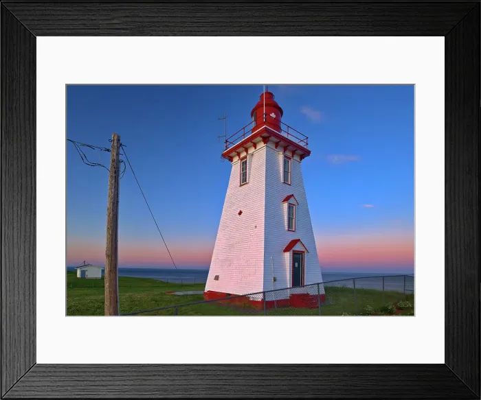 Framed Print : Souris East Lighthouse (historic) above the cliff on Knight Point. sunrise Souris, Prince Edward Island, Canada Framed Print : Souris East Lighthouse (historic) above the cliff on Knight Point. sunrise Souris, Prince Edward Island, Canada