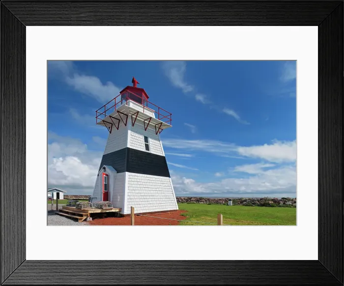 Framed Print : Big Tignish or JudeAos Point Lighthouse - restored and relocated to a park nearby Tignish Shores, Prince Edward Island, Canada