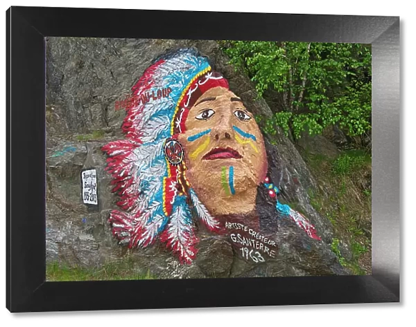 Rock painting by artists G. Santerre (1963), RIviere du Loup, Quebec, Canada