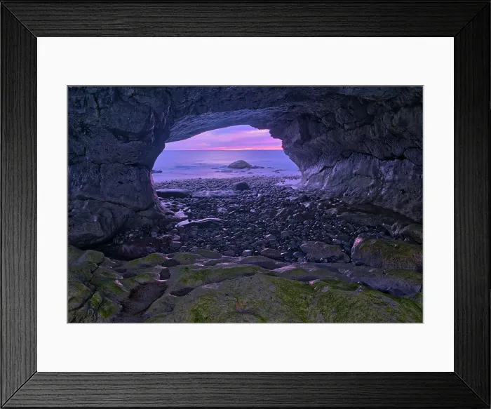 Framed Print : View of rocks along the Gulf of St. Lawrence at dusk as seen though the rock arch. Northern Peninsula. The Arches Provincial Park, Newfoundland & Labrador, Canada Framed Print : View of rocks along the Gulf of St. Lawrence at dusk as seen though the rock arch. Northern Peninsula. The Arches Provincial Park, Newfoundland & Labrador, Canada