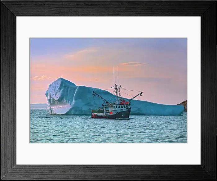 Framed Print : Iceberg and fishing boat returning from the Atlantic Ocean. Baie Verte Peninsula. La Scie, Newfoundland & Labrador, Canada Framed Print : Iceberg and fishing boat returning from the Atlantic Ocean. Baie Verte Peninsula. La Scie, Newfoundland & Labrador, Canada