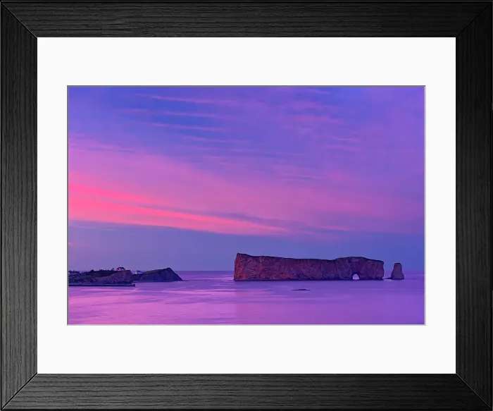 Framed Print : Perce Rock, a masive rock formation in the Gulf of Saint Lawrence (Atlantic Ocean) on the tip of the Gaspe Peninsula. It is formed of reddish-gold limestone and shale. DAwn. Parc national de l'Ile-Bonaventure-et-du-Rocher-Perce Framed Print : Perce Rock, a masive rock formation in the Gulf of Saint Lawrence (Atlantic Ocean) on the tip of the Gaspe Peninsula. It is formed of reddish-gold limestone and shale. DAwn. Parc national de l'Ile-Bonaventure-et-du-Rocher-Perce