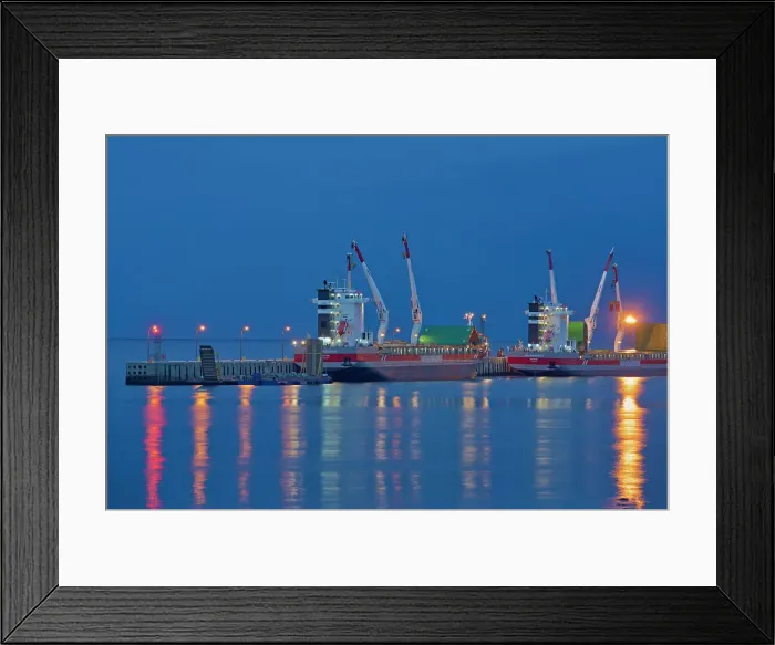 Framed Print : Reflections of cargo ships at dock in the North Shore of the Gulf of St. Lawrence Baie Comeau, Quebec, Canada Framed Print : Reflections of cargo ships at dock in the North Shore of the Gulf of St. Lawrence Baie Comeau, Quebec, Canada