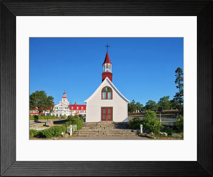 Framed Print : Chapelle de Tadoussac - the oldest wooden church in North America, built in 1747 - with Hotel in the background Tadoussac, Quebec, Canada Framed Print : Chapelle de Tadoussac - the oldest wooden church in North America, built in 1747 - with Hotel in the background Tadoussac, Quebec, Canada