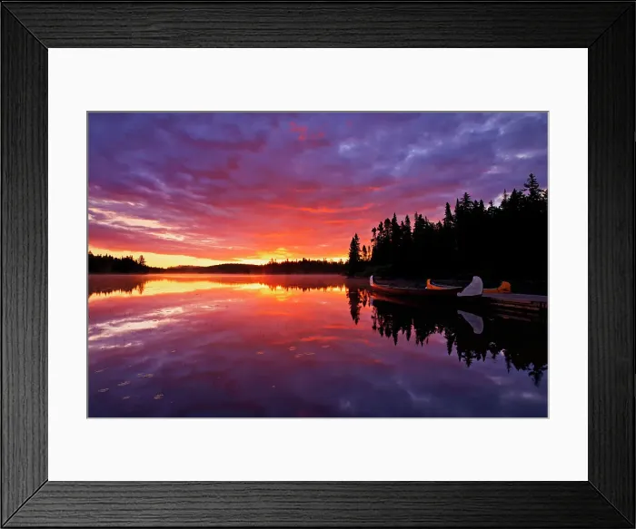 Framed Print : Reflection of clouds in Lac du Fou at sunrise with canoes La Mauricie National Park, Quebec, Canada Framed Print : Reflection of clouds in Lac du Fou at sunrise with canoes La Mauricie National Park, Quebec, Canada