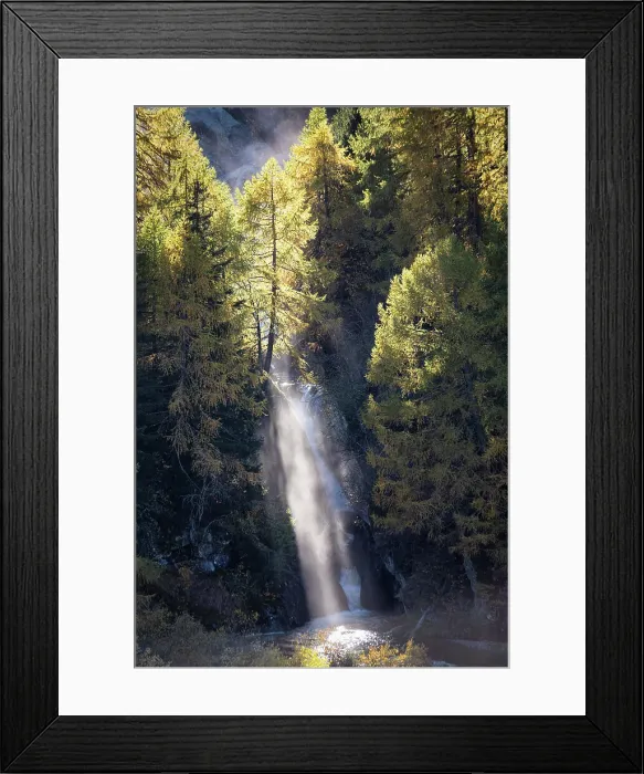 Framed Print : Waterfall in autumn season, Graubunden Canton, Switzerland