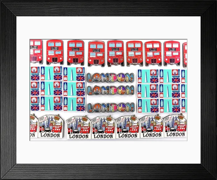 Framed Print : Traditional fridge magnets of London icons sold in a souvenir shop, London, England Framed Print : Traditional fridge magnets of London icons sold in a souvenir shop, London, England