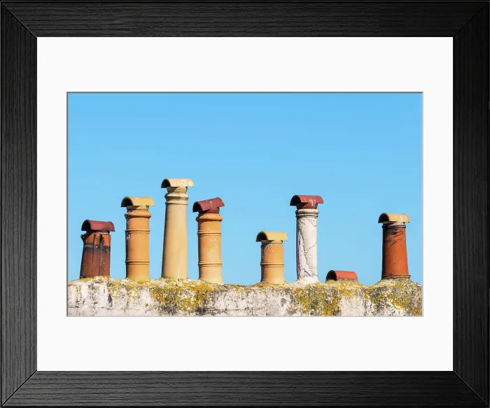 Framed Print : Old chimneys on a roof, Ramsgate, Kent, England