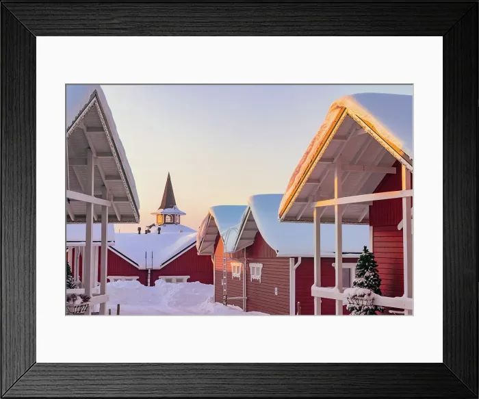 Framed Print : Europe, Finland, red buildings at Santa Claus village in Rovaniemi Framed Print : Europe, Finland, red buildings at Santa Claus village in Rovaniemi